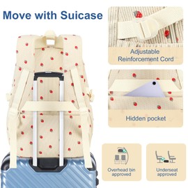 Bluboon Backpacks for School Girls Backpack Kids Bookbag Cute Backpack 8-12 School Supplies (Strawberry Beige Corduroy)