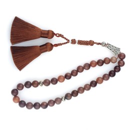beirunde Tasbih Tesbih Islamic 33 Prayer Beads, Muslim Islam Subha Sebha Worry Beads, Misbaha Masbaha Tasbeeh Sibha Beads, Allah Mohammed Ramadan Rosary, 10mm Dark Orange Stone Beads with Tassel, 33