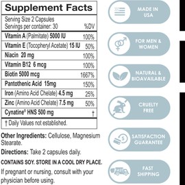 Hair Nutrition, Cynatine HNS + Biotin - Grow Hair Thicker, Longer, Stronger, Healthier - Protect Against Thinning & Loss - Hair Vitamins