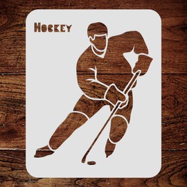 Hockey Stencil, 4.5 x 5.5 inch - Athlete Ice Hockey Player Stick Puck Word Quote