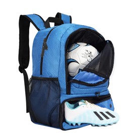Rudmox Soccer Bag, Basketball Backpack, Sports Equipment Bag with Shoes Compartment Holds Sneak, Helmet, Basketball, Football, Vollyball, Gloves (Blue/Black)