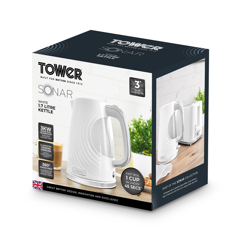 Tower T10083WHT Sonar Textured Kettle with Large Viewing Window &