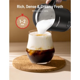 PARIS RHÔNE Milk Frother - 4-in-1 Electric Milk Frother and Steamer for Coffee, Hot/Cold Foam, 10.1oz/300ml Capacity, Non-Stick Interior Milk Warmer for Latte, Cappuccino, Macchiato (Black)