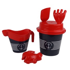 BLUE SKY - Bucket with Marine National Accessories - Beach Game - 045559 - Blue and Red - 6 Pieces - Plastic - Children's Toy - Outdoor Game - Sand - 17 cm - From 10 Months