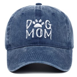 BABAHU Embroidered Baseball Cap for Women Dog Mom Dad Adjustable Denim Baseball Cap B01-MOM-Navy Blue One Size, B01-MOM-Navy Blue