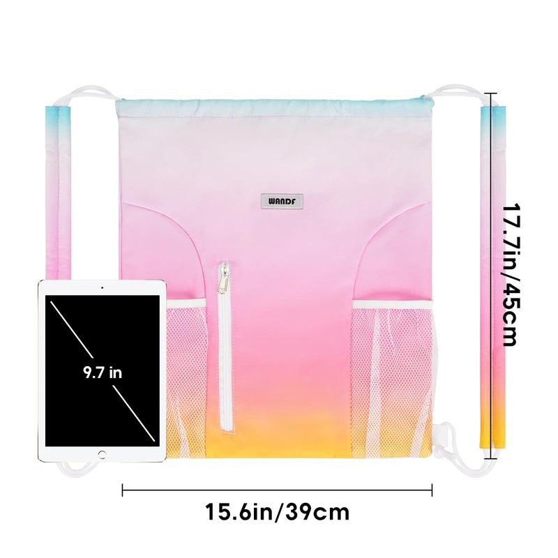 WANDF Drawstring Backpack with Shoulder Pad Sports Gym Backpack with