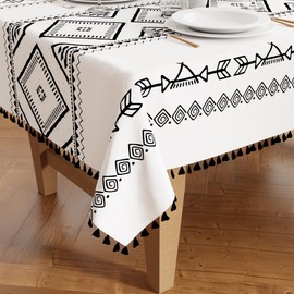 Encasa XO Silky Polyester Table Cloth For 4 Seater Table | Printed Boho Panel Design With Tassels | Use Kitchen Dining, Festivals, Indoor & Outdoor Parties With Size 140x140 cm