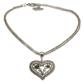Alpenflüstern DHK167 Women's Costume Necklace with Rhinestone Heart and Stag Head with Antlers Antique Silver Colours, Rhinestone, Rhinestones