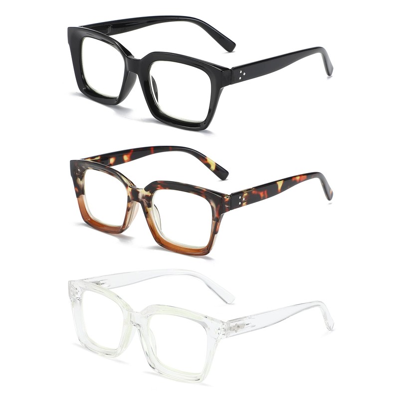 3 Pack Oversize Square Design Reading Glasses for Women, Blue