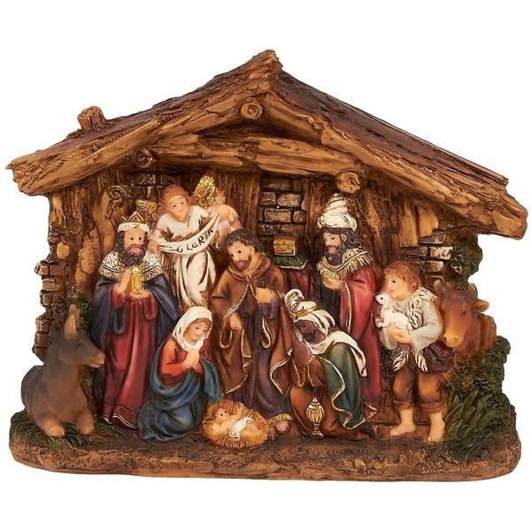 Juvale Nativity Scene - Hand-Painted Christmas Figurine DecorChristian Holy Family Figure with Baby Jesus Nativity Figurine Art Crafts, 6 x 4.5 x 1.6 Inches