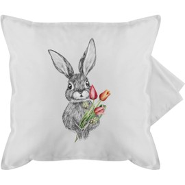 Cushion Cover – Easter Cushion – Rabbit – 50 x 50 cm – Grey – Easter Cushion Rabbit Motif Easter Cushion Cover Easter Gifts Easter Bunny Covers Easter Gift for Parents Easter Item Cushion Covers