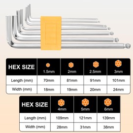 HARFINGTON 7pcs Ball End Hex Key Wrench Set 1.5/2/2.5/3/4/5/6mm 45# Steel L-Shape Hexagon Metric Wrenches Repairing Tool for DIY Bike Motorcycle Repair