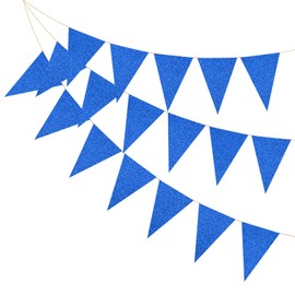 PATIKIL 16.5 ft Pennant Banner Flags, 2Pcs Paper Triangle Flag Bunting Banner Garland Vintage Pennant Flags String for Wedding Birthday Carnival Event Party Decoration, Blue
