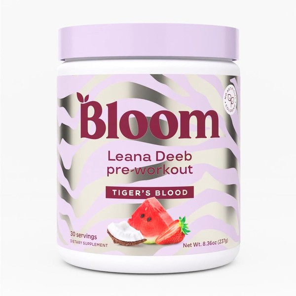 Bloom Nutrition Pre Workout Powder for Women by Leana Deeb - Preworkout Focus Blend with Amino Acids, Beta Alanine, Ginseng, L-Tyrosine & Natural Caffeine - Sugar Free & Keto Drink Mix (Tiger's Blood)