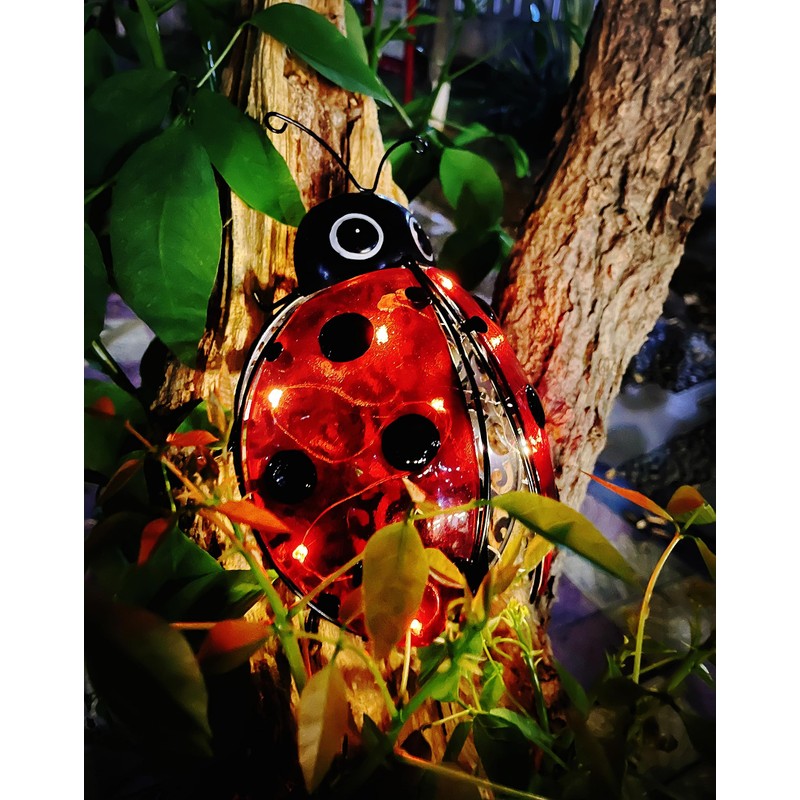 Solar Ladybug Outdoor Garden Statue,Hanging Waterproof LED Solar Lights Outdoor