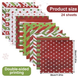 24 Sheets Christmas Pattern Paper, 11.81x11.81 Inch Double-Sided Xmas Craft Paper Red Green Textured Scrapbook Paper for Scrapbook Cards Making (12 Designs)