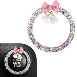 Hovom Cute Bow Bling Car Push Start Button Decoration Ring, Crystal Rhinestone Engine Start Button Cover, Push to Start Sticker Car Decoration, Automotive Key Ignition & Knob Bling Ring (Colorful)