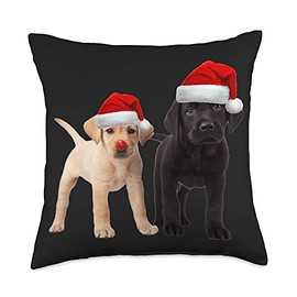 Matching Christmas Pajamas Animal Gifts Cute Black Yellow Lab Puppies Santa Hat Dog Christmas Cool Throw Pillow, 18x18, Multicolor