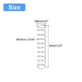 QUARKZMAN Compression Spring 304 Stainless Steel Spring Spring Tension Springs Spring 8 mm AD 0.4 mm Wire Size 40 mm Free Length Coil Spring Coil Springs Spring Steel Spring Silver Pack of 5