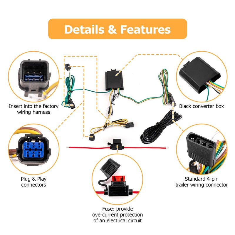 WeiSen 4-Pin Trailer Wiring Harness with Plug & Play Connector
