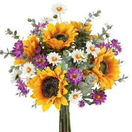 CEWOR CEWOR Artificial Sunflowers Bouquet Fake Flower Bouquet with Sunflowers for Bridal Bouquets Wedding Centerpieces Decor Party Table Gravesites Fall Floral Arrangements Home Decoration