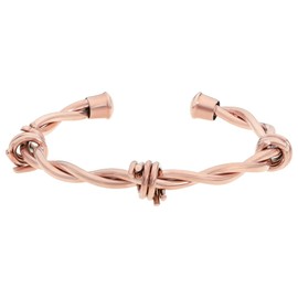 Metro Jewelry Open Stainless Steel Barbed Wire Bangle Bracelet with Rose Gold Ion Plating and Capped Ends for Men 11 mm Wide 8.25 Inches Long