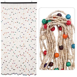 ANMINY Bamboo Wood Beaded Curtain for Doorways 35" by 71" Rainbow Colorful Hippie Door Window Beads 38 Strands Handmade Natural Wooden Boho Hanging Bead Curtain Room Decor