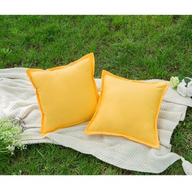 LIGICKY Yellow Outdoor Waterproof Pillow Covers 20x20 Inch Pack of 2 Decorative Square Solid Color Pillows with Wide Edge Cushion Cover for Patio Tent Garden Couch Balcony