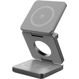 TFixol Estación de Carga inalámbrica 3 en 1 de aleación de Aluminio para teléfono Inteligente, Soporte de Carga de Viaje Plegable magnético de 15 W para múltiples Dispositivos, Reloj y Auriculares.