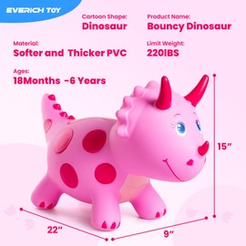 EVERICH TOY Dinosaur Bouncy Animal Toys, Pink Triceratops Bouncer, Ride on Bounce Hopper for Kids 2-5 Indoor Outdoor Activity Birthday Gift for 18 Months 2 3 4 Years Old Boys