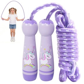 Skipping Rope - Adjustable Rope Skipping 260 cm with Cartoon Wooden Handle, Rainbow Jumping Rope, Fitness & Bone Development, Workout Gift