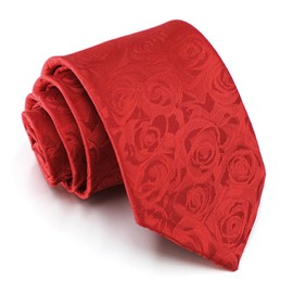 YDAKGUEY Men's Ties, Classic Men's Satin Neck Tie, Floral Tie with Rose Pattern, Red Premium Formal Slim Ties for Wedding Classic Formal Business Necktie - W8 cm