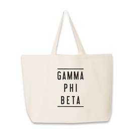 Tote Bags for Gamma Phi Beta - Classic Sorority Name with Double Lines - Large Canvas Tote Bag for Women and Sisterhood