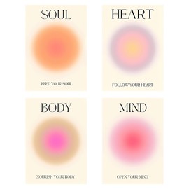 Set of 4 Aura Poster Set Canvas Pictures Aura Pictures Body Mind Soul Heart Aesthetic Style Colourful Gradient Aura Angel Numbers Poster Sets for Room Wall Pictures Living Room Bedroom Decoration Picture