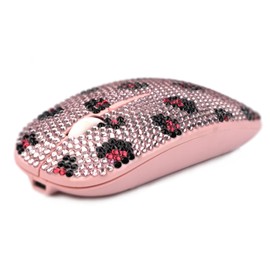 SA@ Bling Wireless Mouse, Pink Rhinestone Wireless Mouse Sparkly Computer Mouse with USB Receiver for Girls, Bedazzled Leopard Mice for Notebook, PC, Laptop, MacBook (Pink)