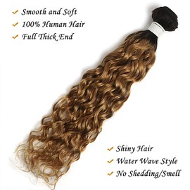 X-TRESS 1b/27 Curly Human Hair Bundles Human Hair Bundles Water Wave Ombre Honey Blonde Bundles 1 Bundle 100% Human Hair Curly Bundles(14 Inch, T1B/27# Ombre Honey Blonde to Black)