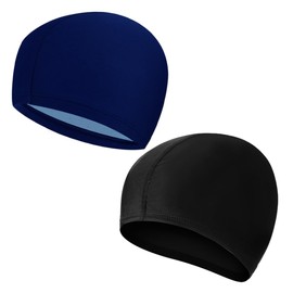 Tadipri Swimming Cap for Children Adults Pack of 2 Comfort Fabric Swimming Cap Bath Cap for Girls Boys Women Men Super Elastic No Pull Hair Swimming Caps