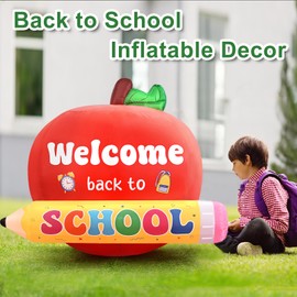 NatuBeau Welcome Back to School Decorations, 4.9FT Back to School Outdoor Inflatable Decoration with 3 LED Lights for The First Day of School Party, Kindergarten Preschool Lawn Yard Decor