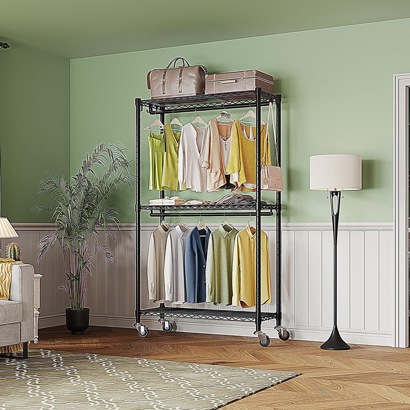 Higeego Rolling Clothing Rack for Hanging Clothes Heavy Duty Garment