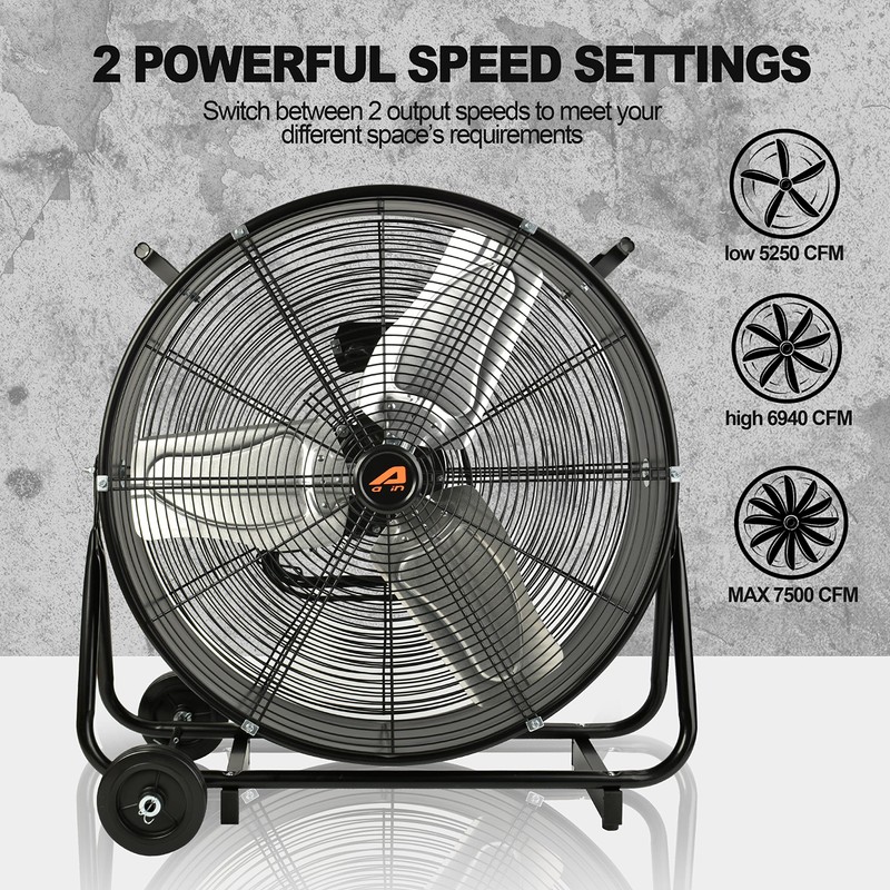 AA011 24-Inch High Velocity Industrial Drum Fan, 7500 CFM Air