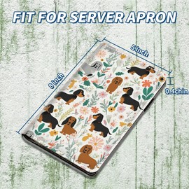 Server Books for Waitress 5 x 7.75 inch Black Server Book with Zipper Pocket and 5 Large Pockets 1 Pen Holder Cute Waitress Book Organizer Fit Server Apron - Dog Flower