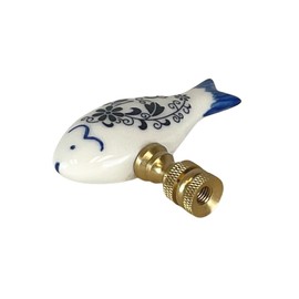 Royal Designs, Inc. Porcelain Fish Finial for Lamp Shade, Polished Brass, Blue & White, Pack of 2