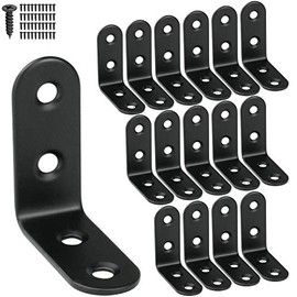 40mm Black Corner Brace L Bracket, 90 Degree Corner Brace Fastener Stainless Steel with Screws, 1.6″L x 0.67″W, 16pcs