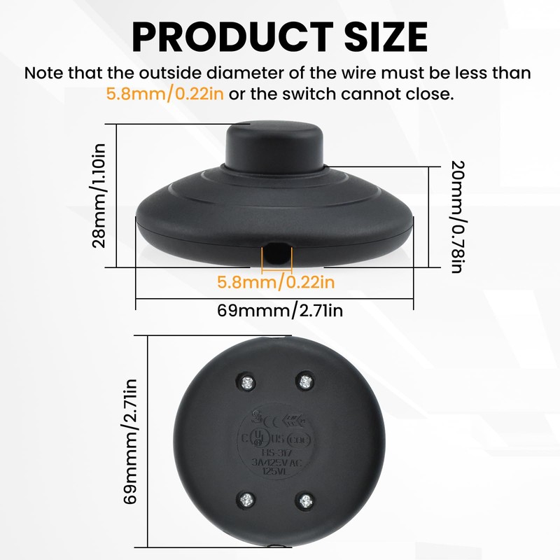 DALQUIS 2-Pack Floor Foot Switch, Round Black Inline Foot Pedal