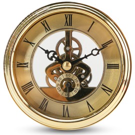 Diameter 97mm/3.82" Skeleton Clock Movement, Transparent Clock Inserts with Roman Numerals, Round Quartz Face Miniature Clock Fit-up Replacement for Recessed Clockwork DIY Table Clock Home Decoration