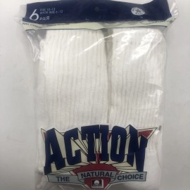 Action Vintage Socks Action 10-13, Shoe Size 6-12 80% Cotton Made in USA (6 Pairs)