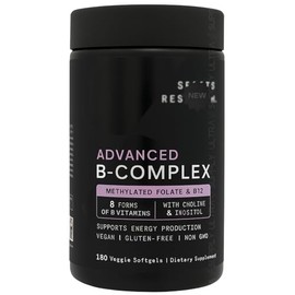 Sports_Researchs Advanced B-Complex (180 Count.) Full Spectrum B Vitamins with Methylated Folate & B12 - Vegan, Gluten Free, Non-GMO Energy Support Formula