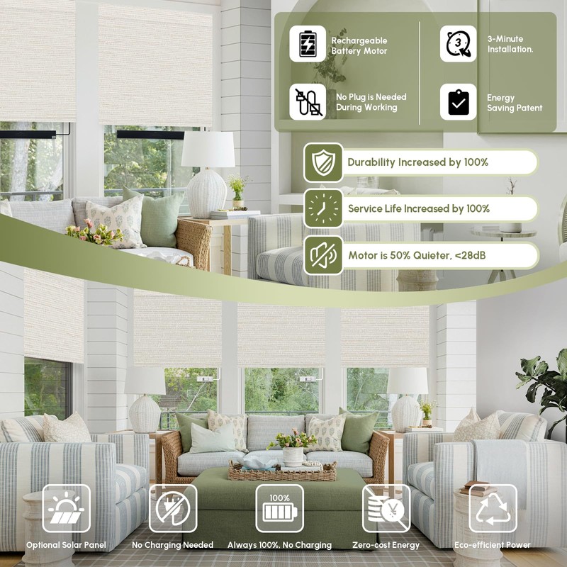 100% Blackout Motorized Blinds with Remote, Custom Roller Shades