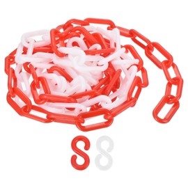 sourcing map Plastic Chain Links, 1.9-Inch 10 Foot Plastic Barrier Chain Safety Chains Safety Barrier Chains with S-hooks for Crowd Control Queue Line Fence Gate Decoration, Red/White
