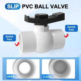 Boltigen 2 inch PVC Ball Valve, 2Pack Slip Full Flow Port Shut Off Valves with Rotatable ''T'' Handle, Sch40 Plastic Socket Control Valve, for Swimming Pool, Irrigation, Industry Sewage Water Pipe